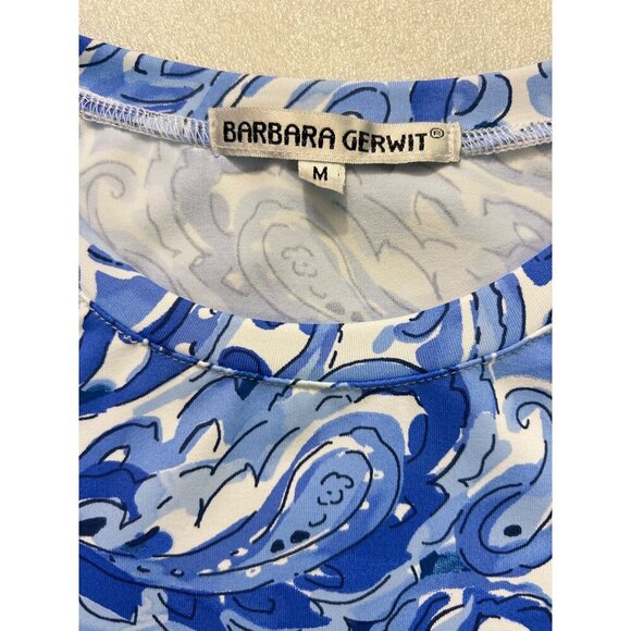 Barbara Gerwit Womens Blue & White Paisley Short Sleeve A-Line Dress Medium - Picture 5 of 5